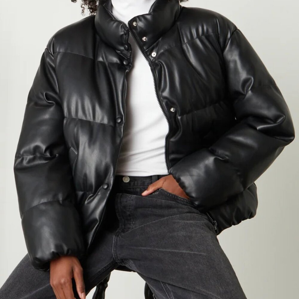 Velvet by Graham & Spencer Ally Faux Vegan Leather Puffer Jacket Sz M NWT $347